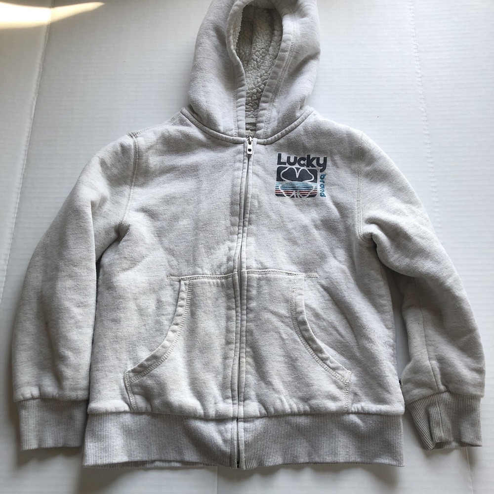 Lucky Brand Gray Four Leaf Clover Full Zip Hoodie Girls Sz S *read*